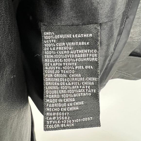 bebe Vintage Black Leather Jacket Rabbit Fur Collar Black Size Large - Picture 6 of 9